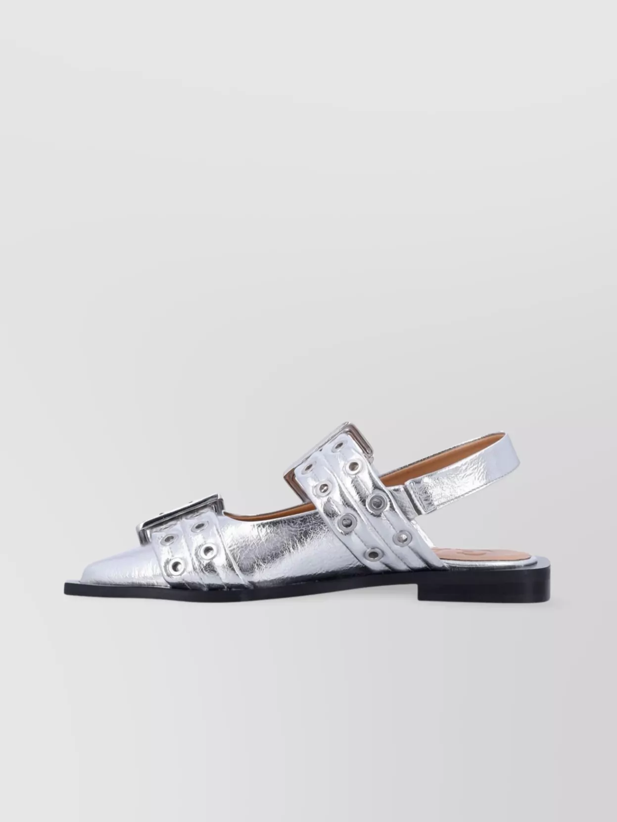 Ganni Metallic Buckle Lace-Up Ballerina Shoes