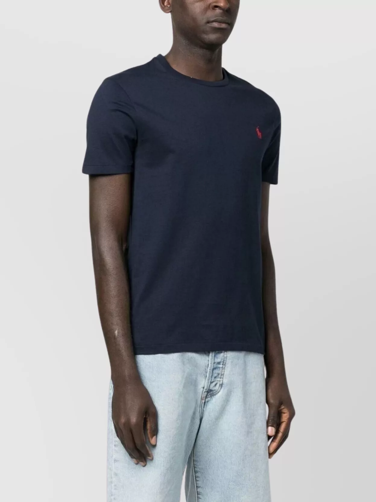 Polo Ralph Lauren Blue Crewneck T-shirt With Pony Embroidery On The Front In Blue