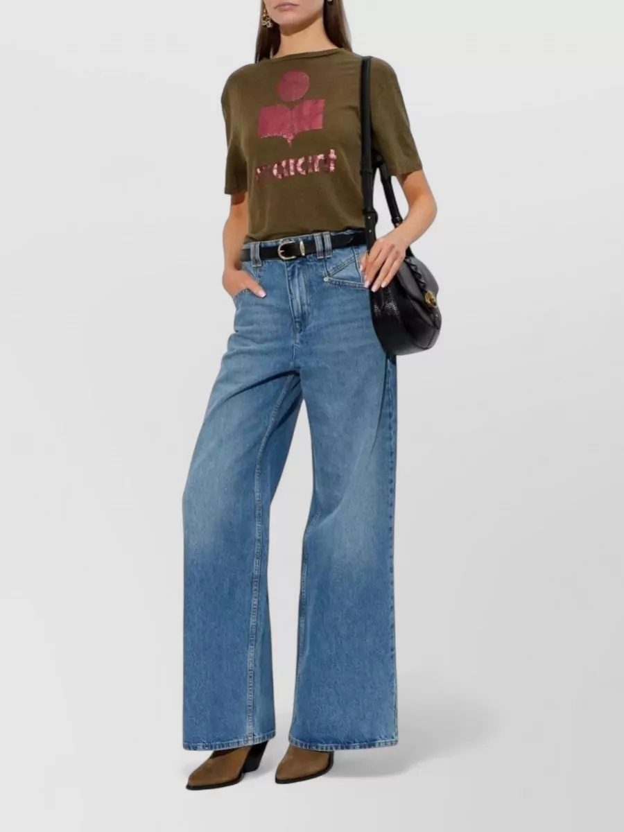 Isabel Marant Etoile Crewneck Short Sleeve Top Metallic Detail