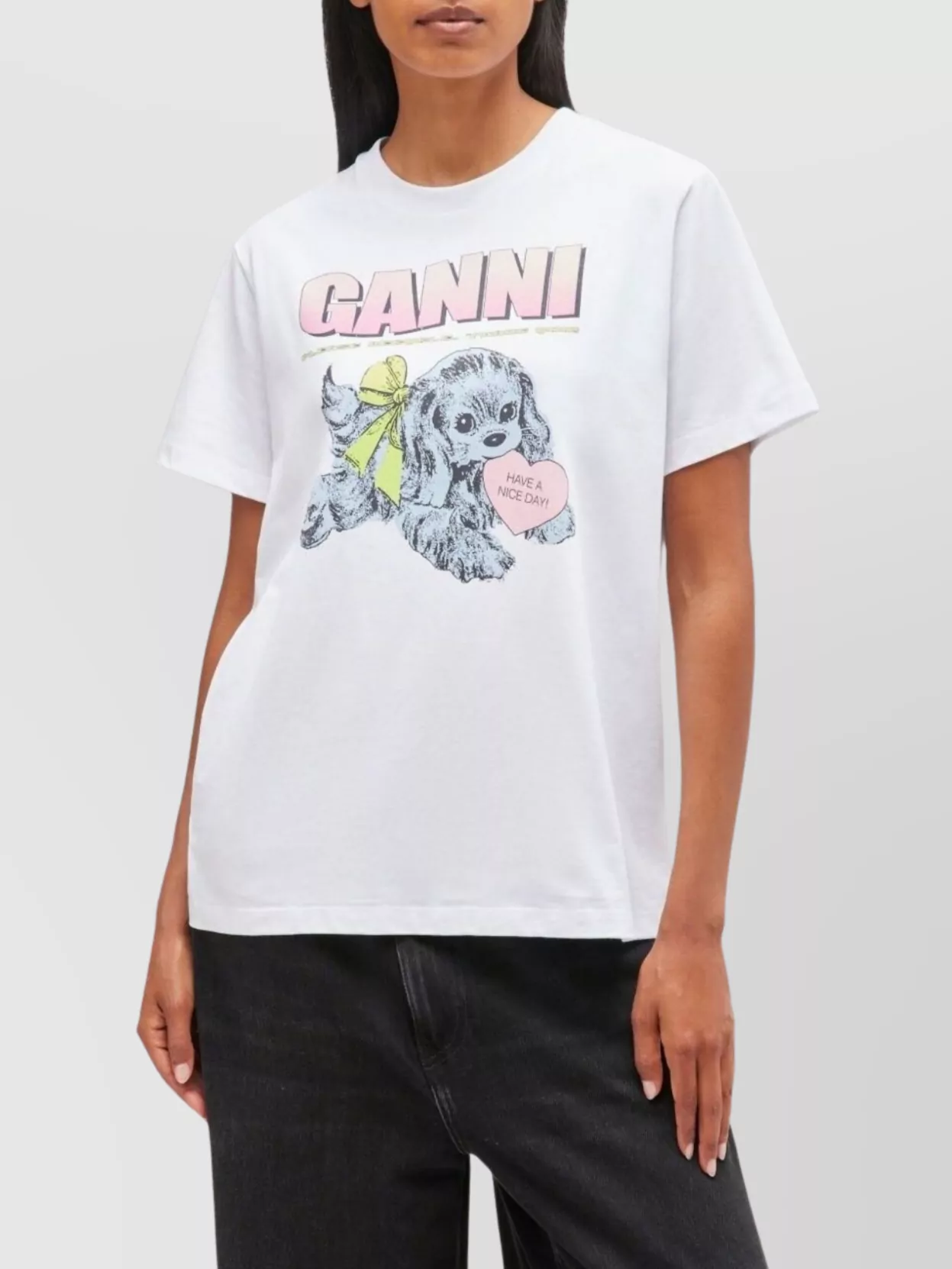 Ganni Organic Cotton T-Shirt Puppy Graphic