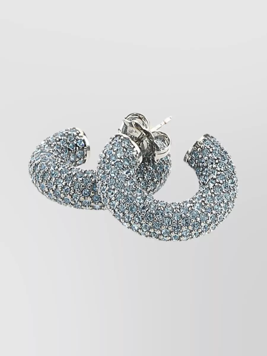 Shop Amina Muaddi Metallic Cameron Hoop Earrings In Blue