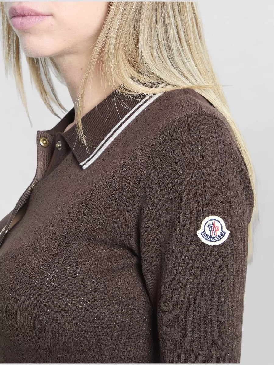 Moncler Ribbed Knit Logo-Pattern Cotton Polo Shirt