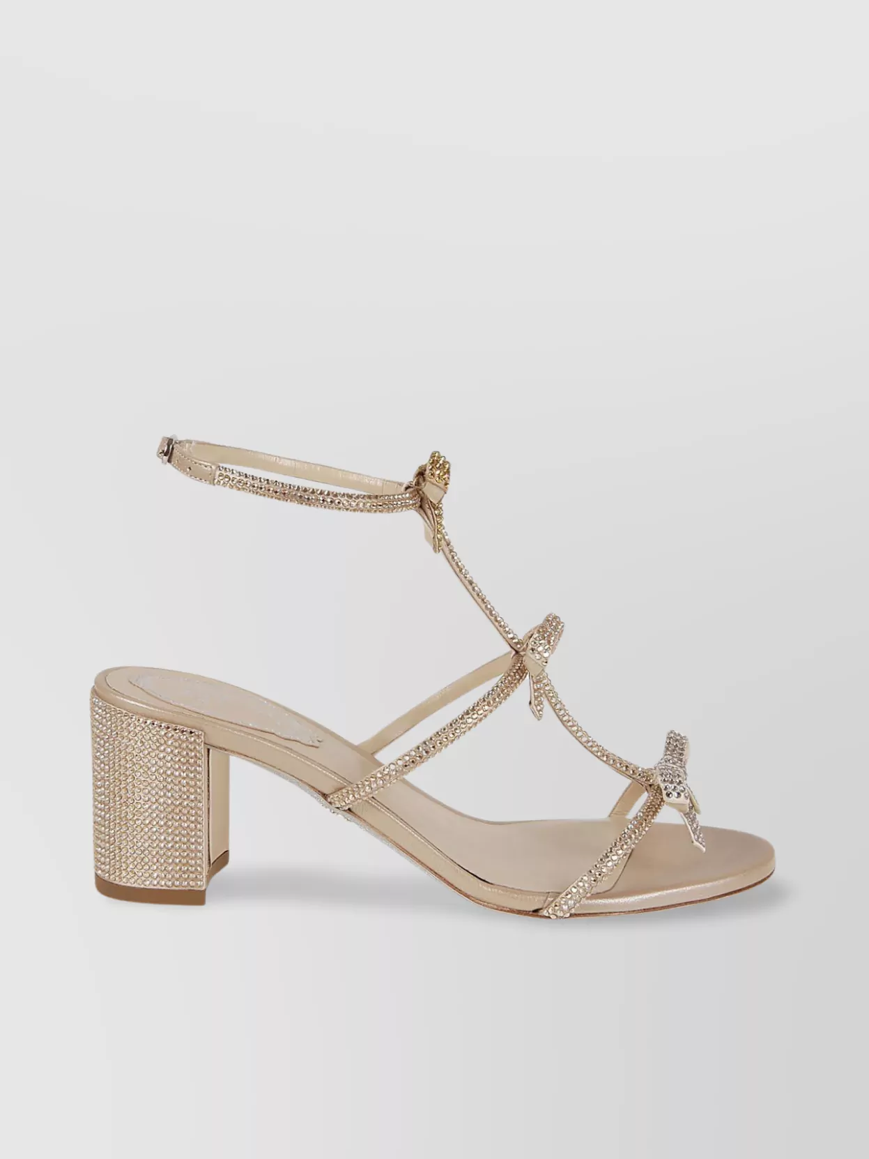 Shop René Caovilla Sandal With High Heel And Embellished Bow Accents In Beige
