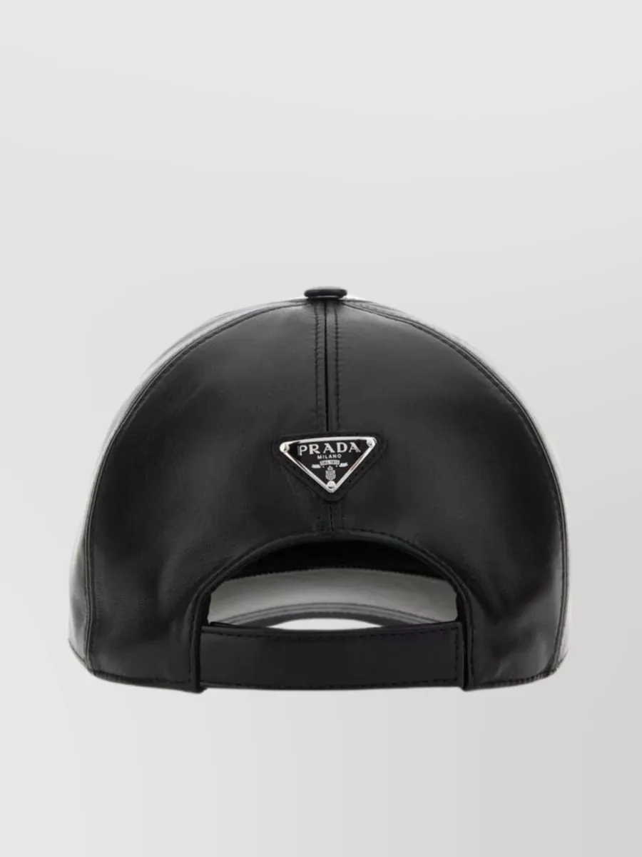Shop Prada Leather Baseball Cap With Curved Visor In Black