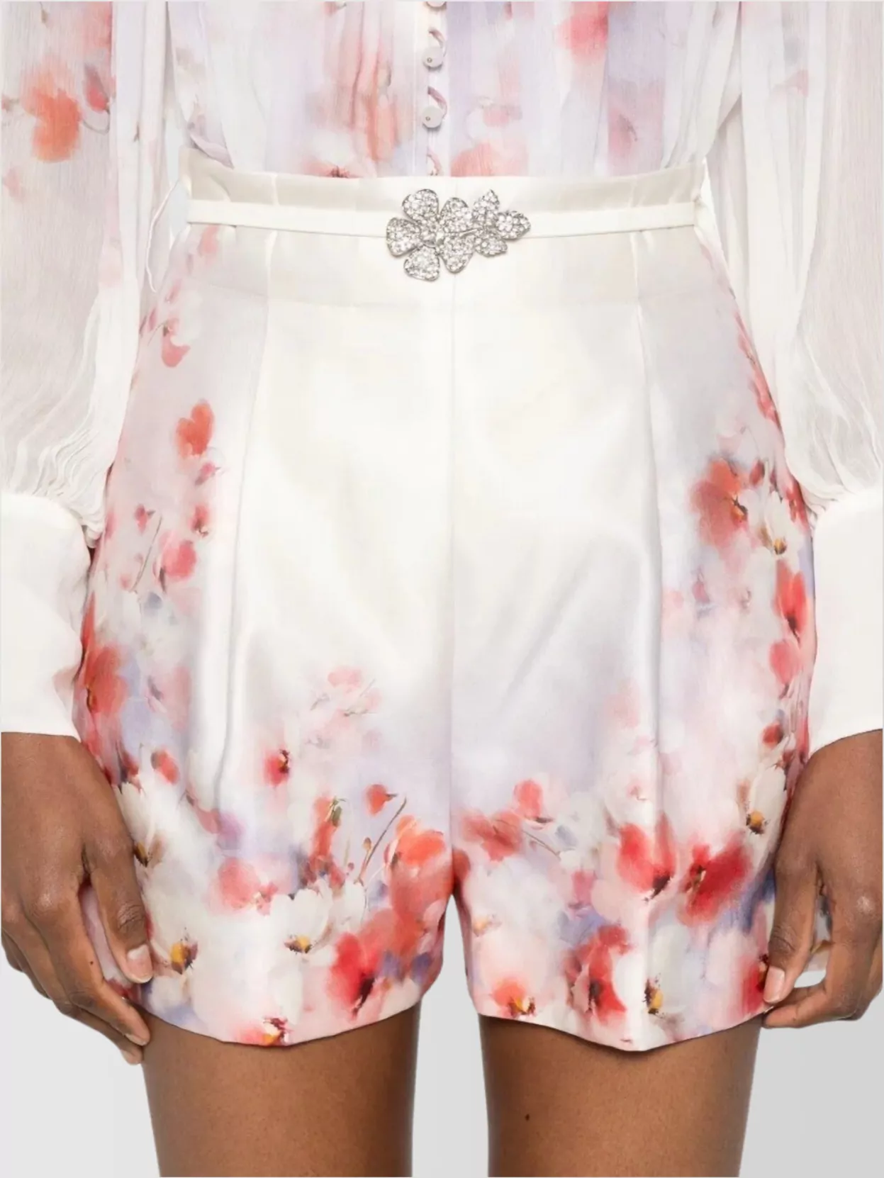 Zimmermann Crush Belted Floral-print Silk And Cotton-blend Twill Shorts