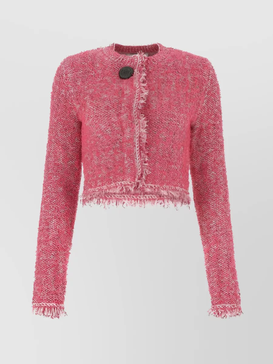 Shop Lanvin Chic Cropped Bouclé Knit Jacket In Burgundy