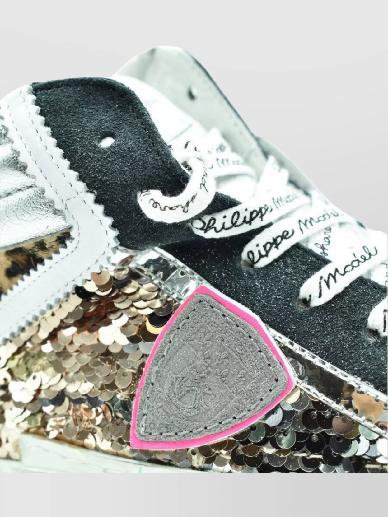 Philippe Model Sequin High-top Sneakers Leopard Print In White