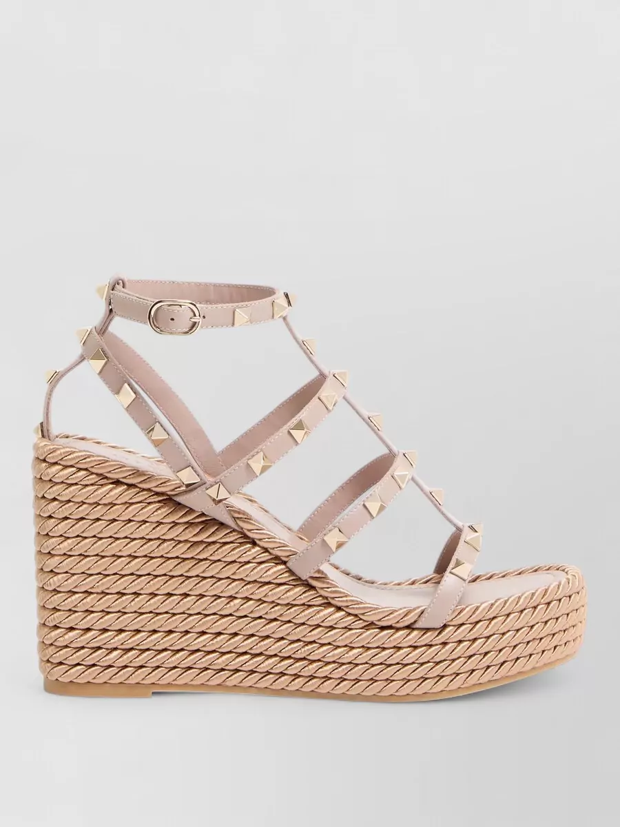 Valentino Garavani Wedge Espadrille Sandals Ankle Strap Rockstud