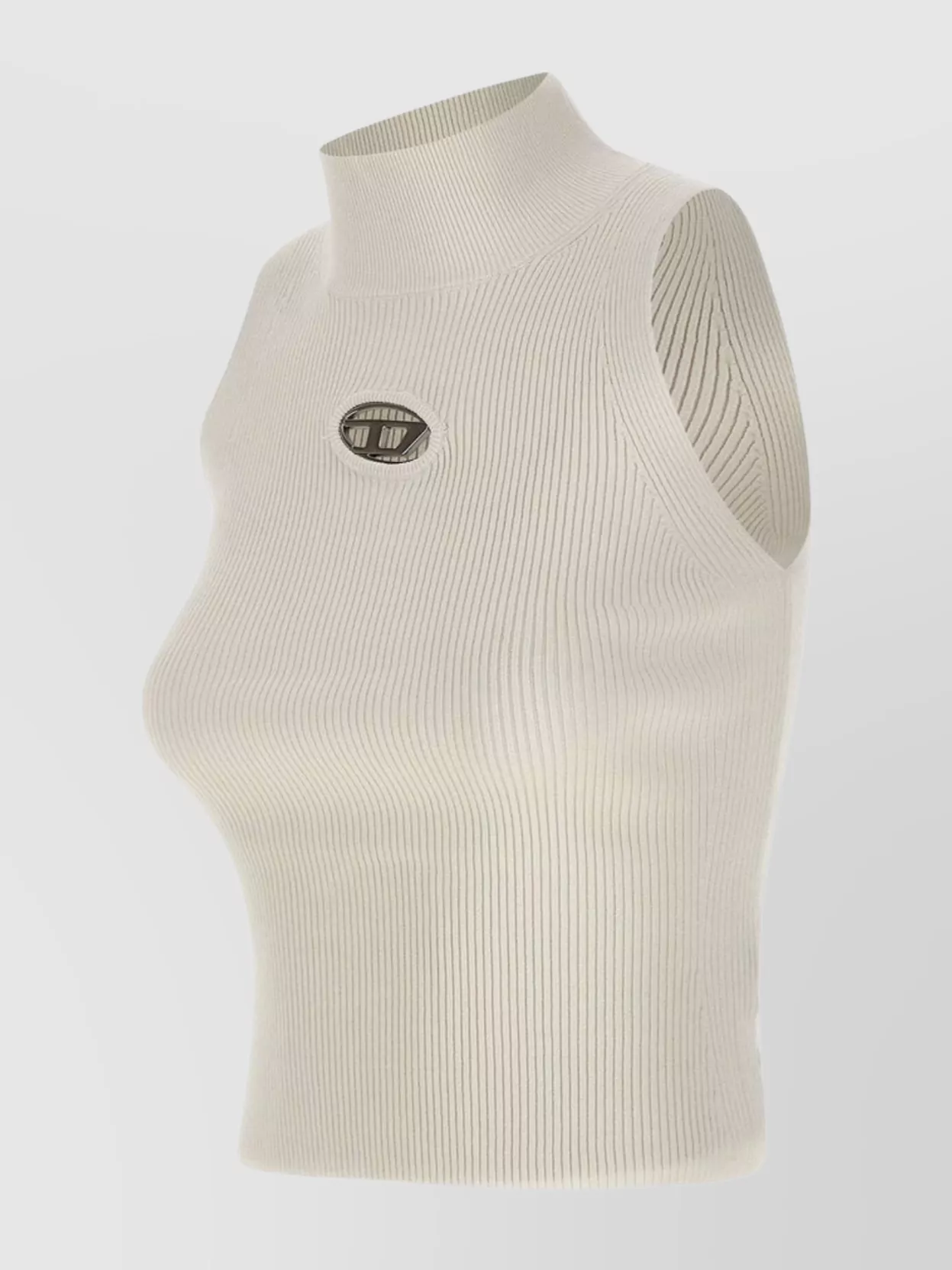 Diesel Ribbed Sleeveless High Collar Cropped Top