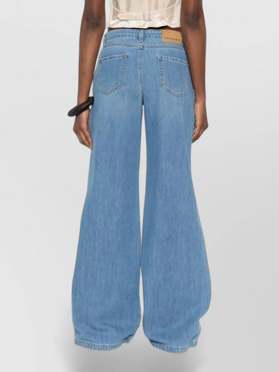 Ermanno Firenze Embroidered Floral-Embroidered Wide-Leg Jeans