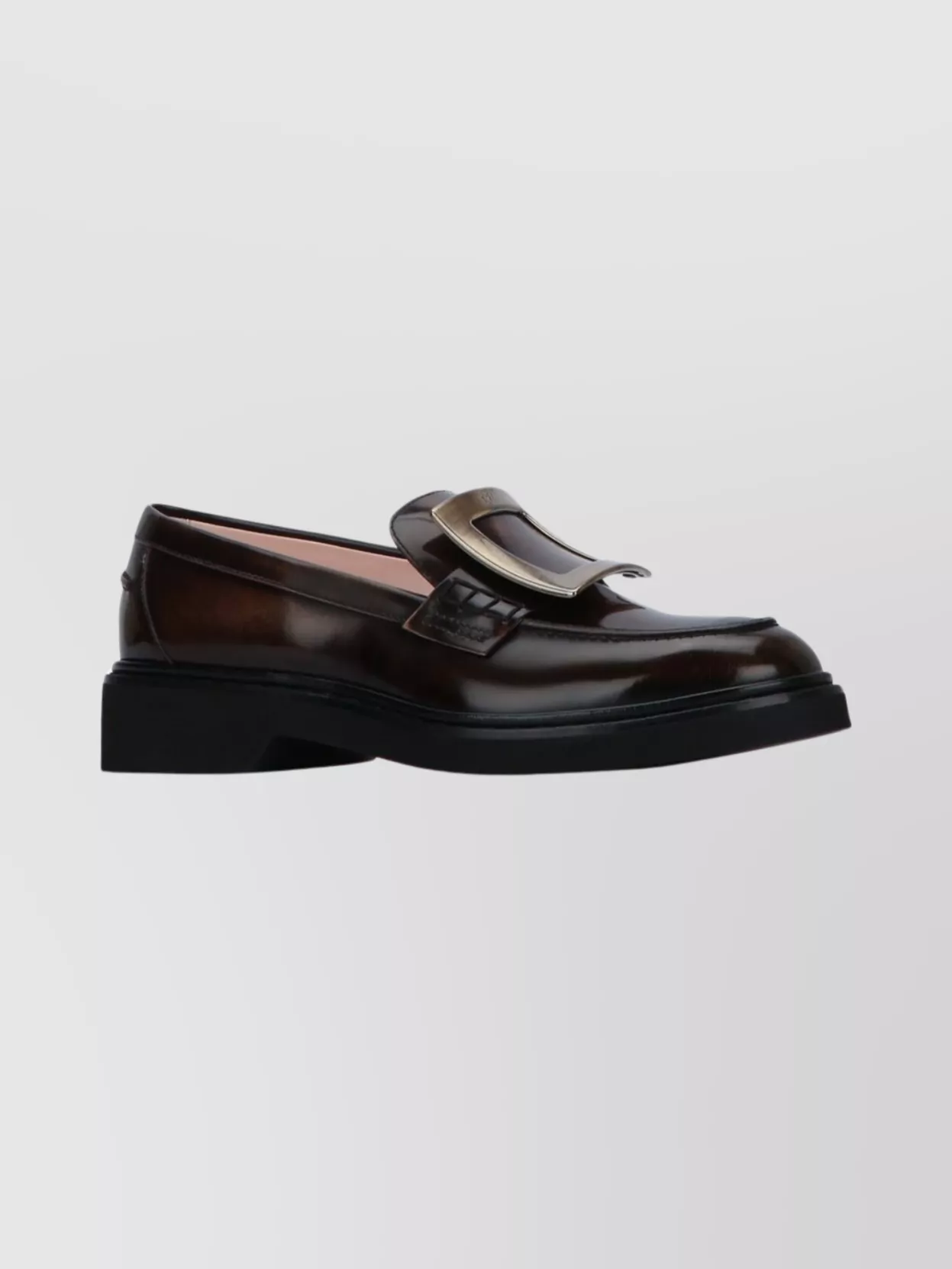Roger Vivier Round Toe Leather Buckle Loafers Design In Black