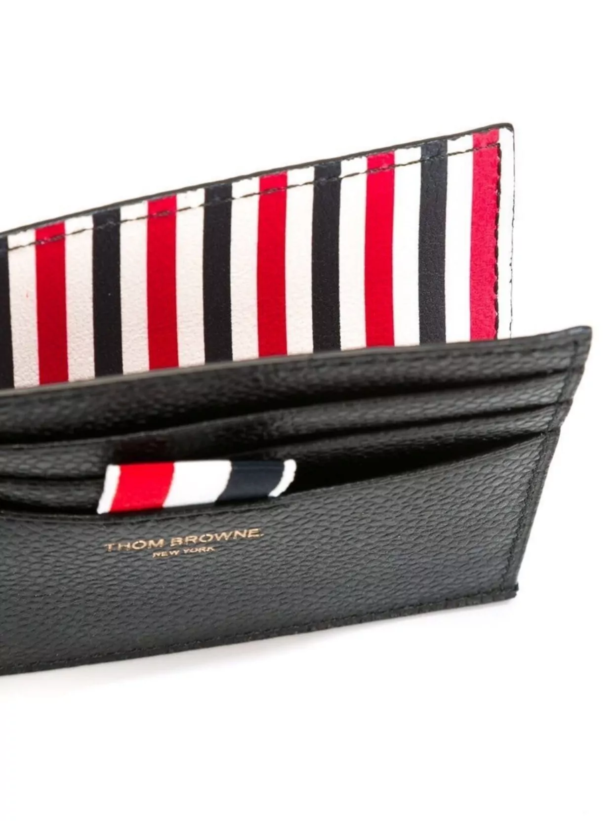 Thom Browne Double Sided Card Holder With Rwb Gg Tab In Pebble Grain Leather Accessories