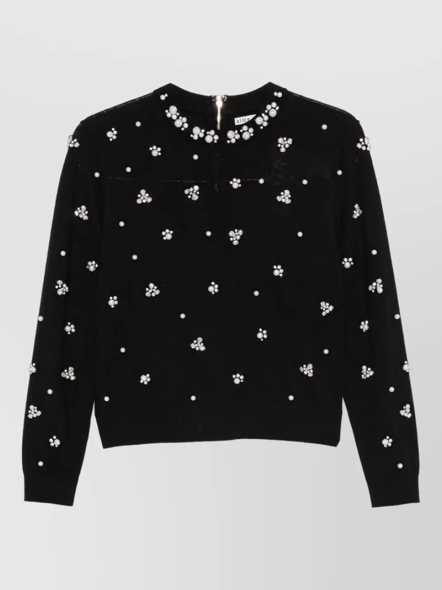 Alice + Olivia wool crystal-embellished faux-pearl crew-neck sweater