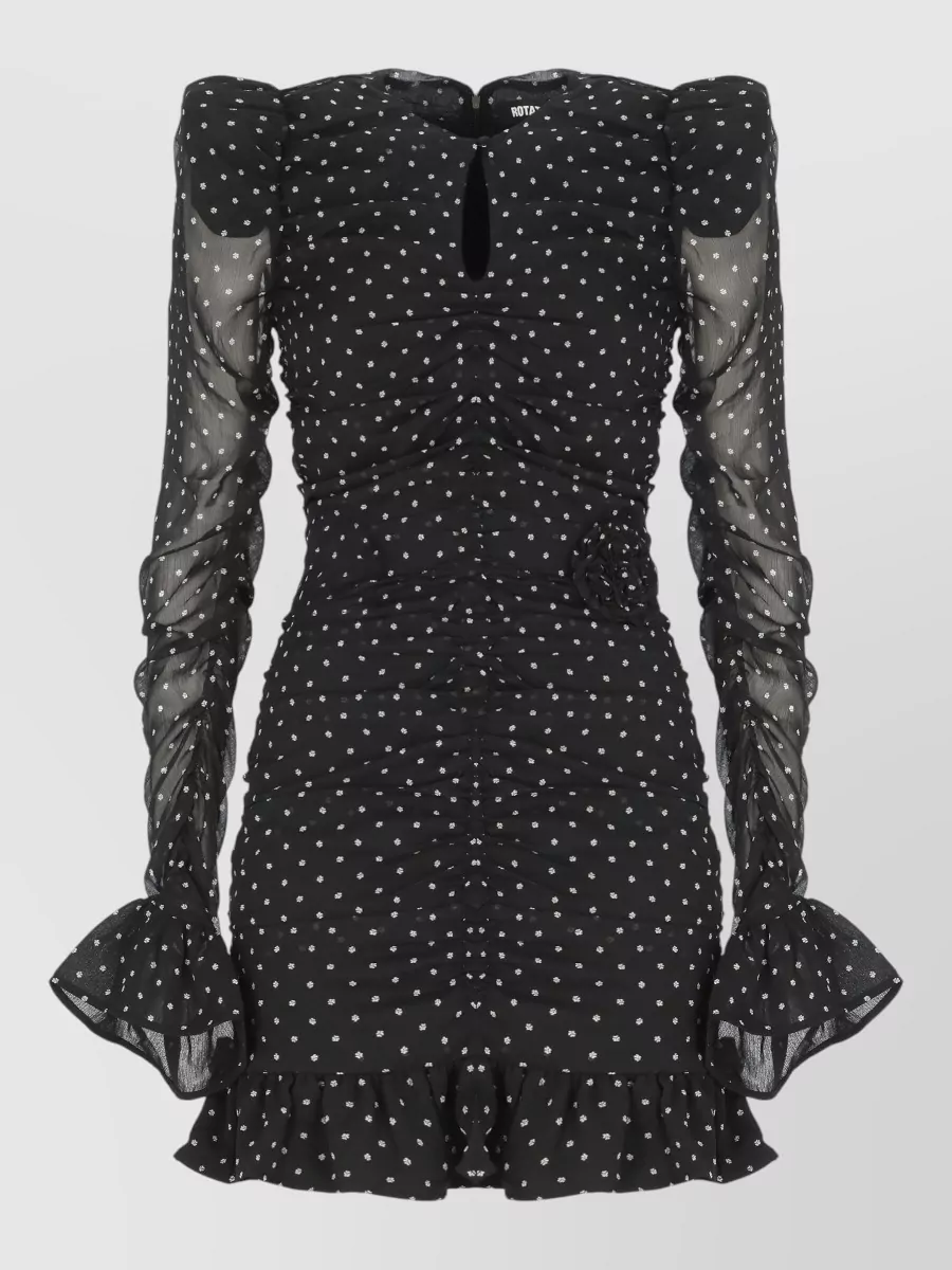 Rotate Floral-Print Ruched Long-Sleeve Mini Dress
