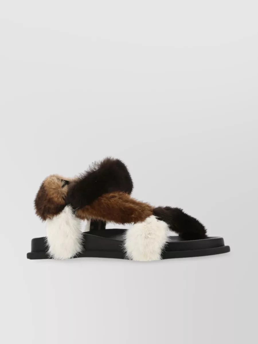 Shop Fendi Feel Fur Embellished Sandals In Black