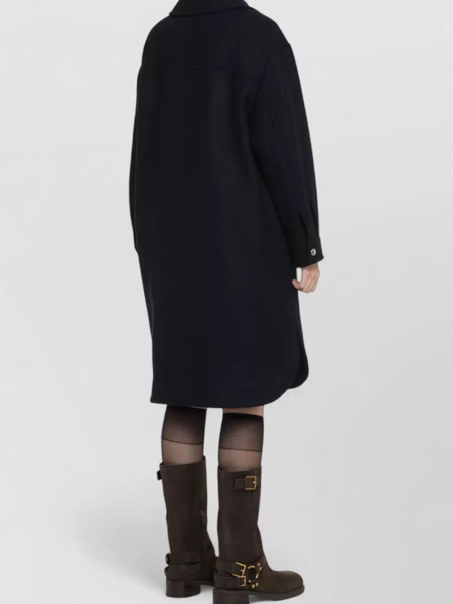 Maison Kitsuné Wool Coat Rounded Hem Side Slits