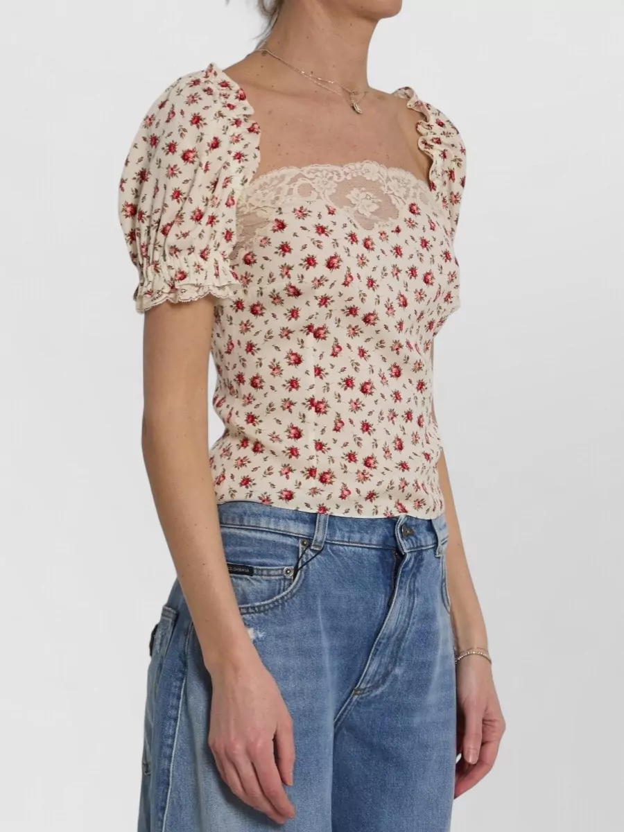 Dolce&Gabbana Silk Floral-Print Lace-Trim Blouse