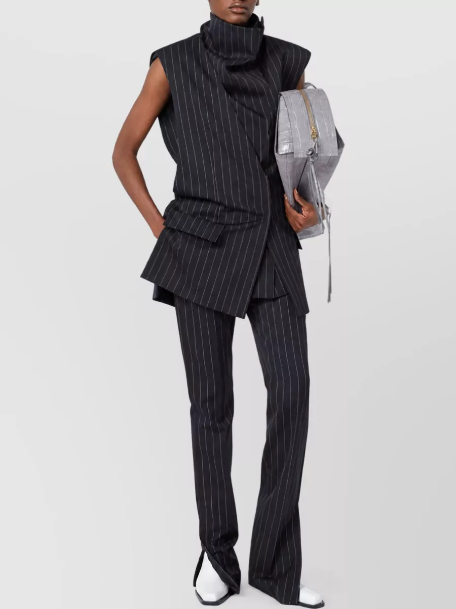 Sportmax Pinstriped Wool Sleeveless V-Neck Jacket
