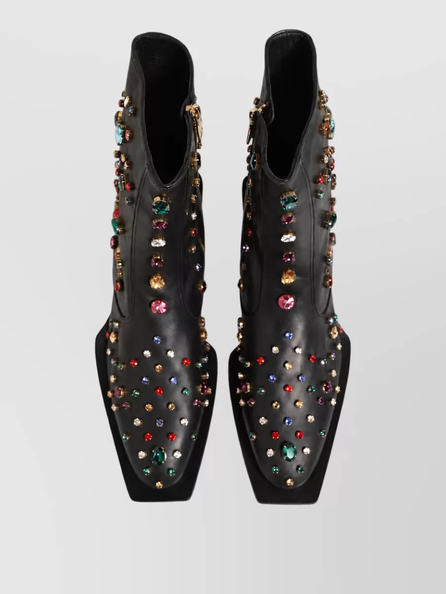 Dolce&Gabbana Crystal Embellished Leather Ankle Boots
