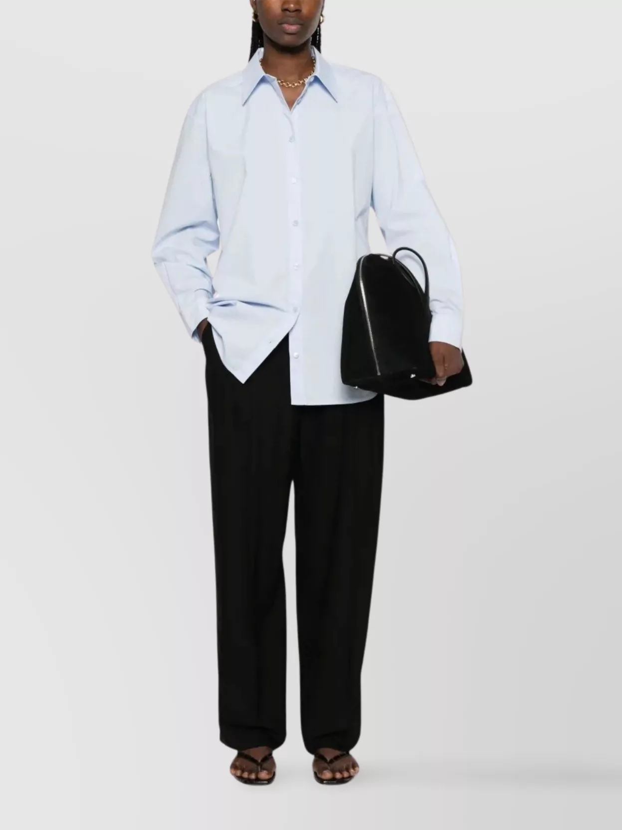 Totême Pleated Collar Shirt With Inverted Pleats In Blue