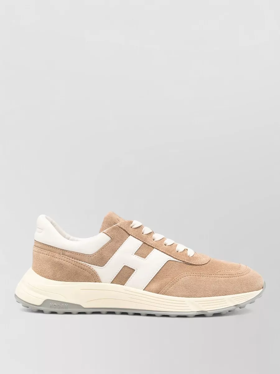 Hogan Sneakers Round Toe Rubber Sole Suede Panels