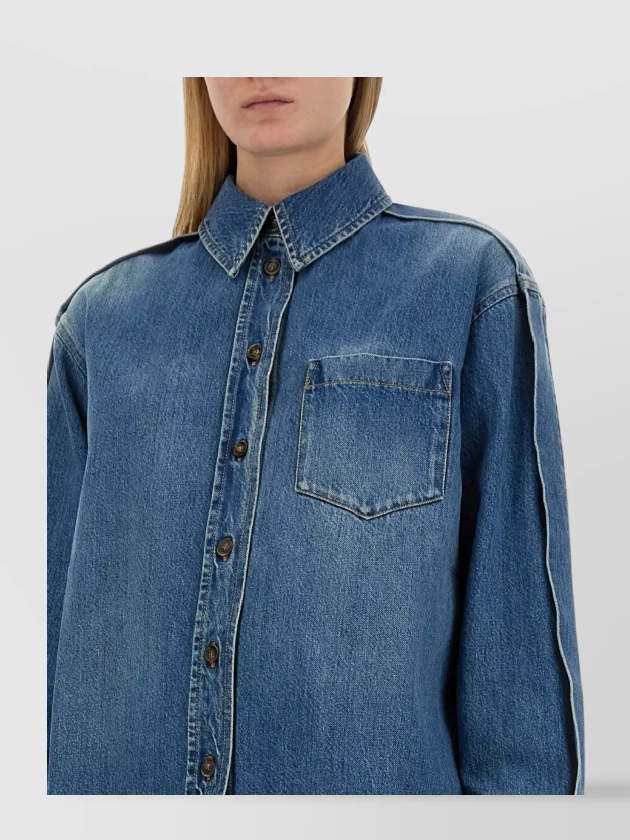 Victoria Beckham Roomy Fit Shirt Featuring Pocket In Blue
