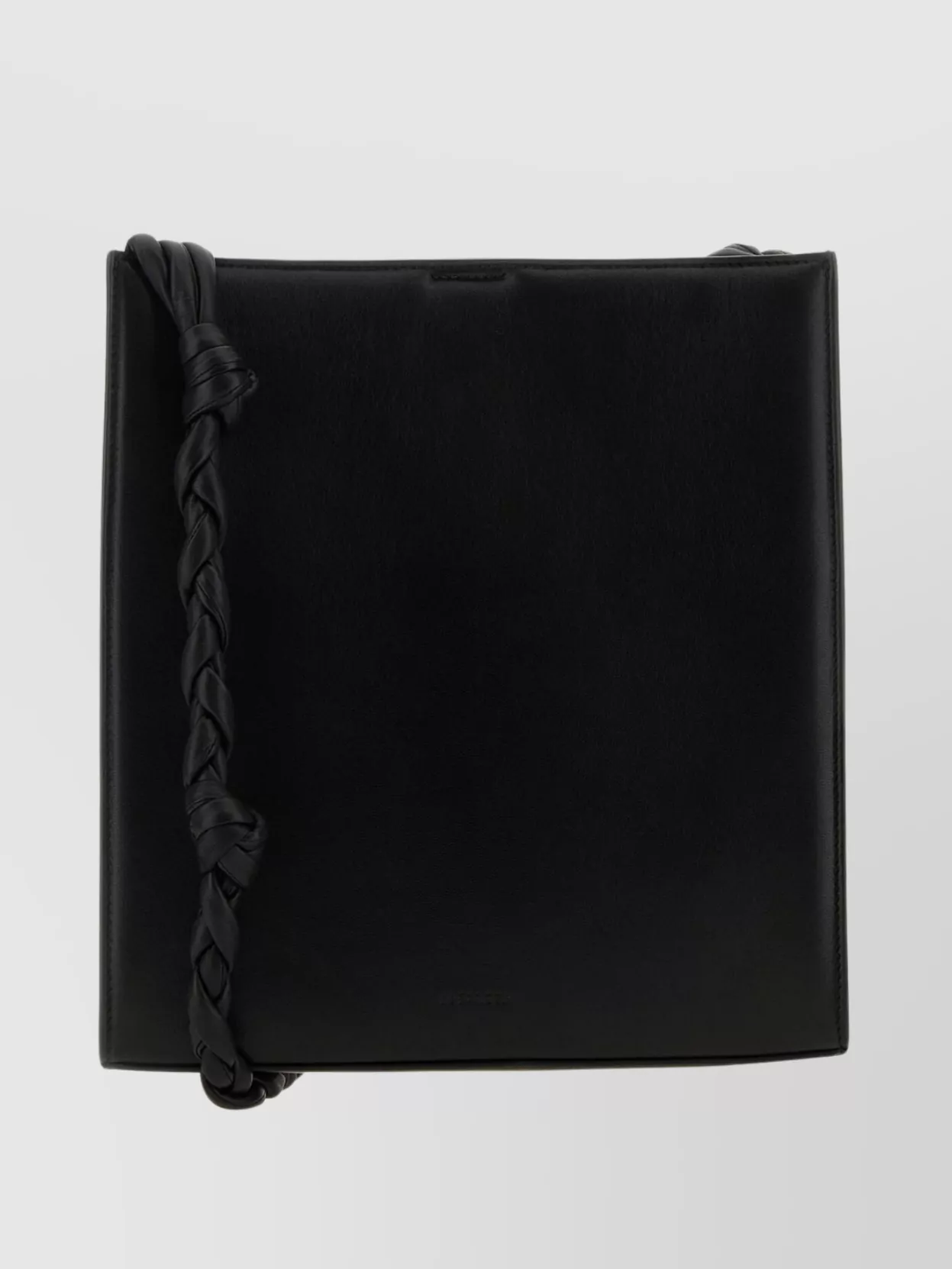 Shop Jil Sander Medium Leather Shoulder Bag With Woven Handle In Black