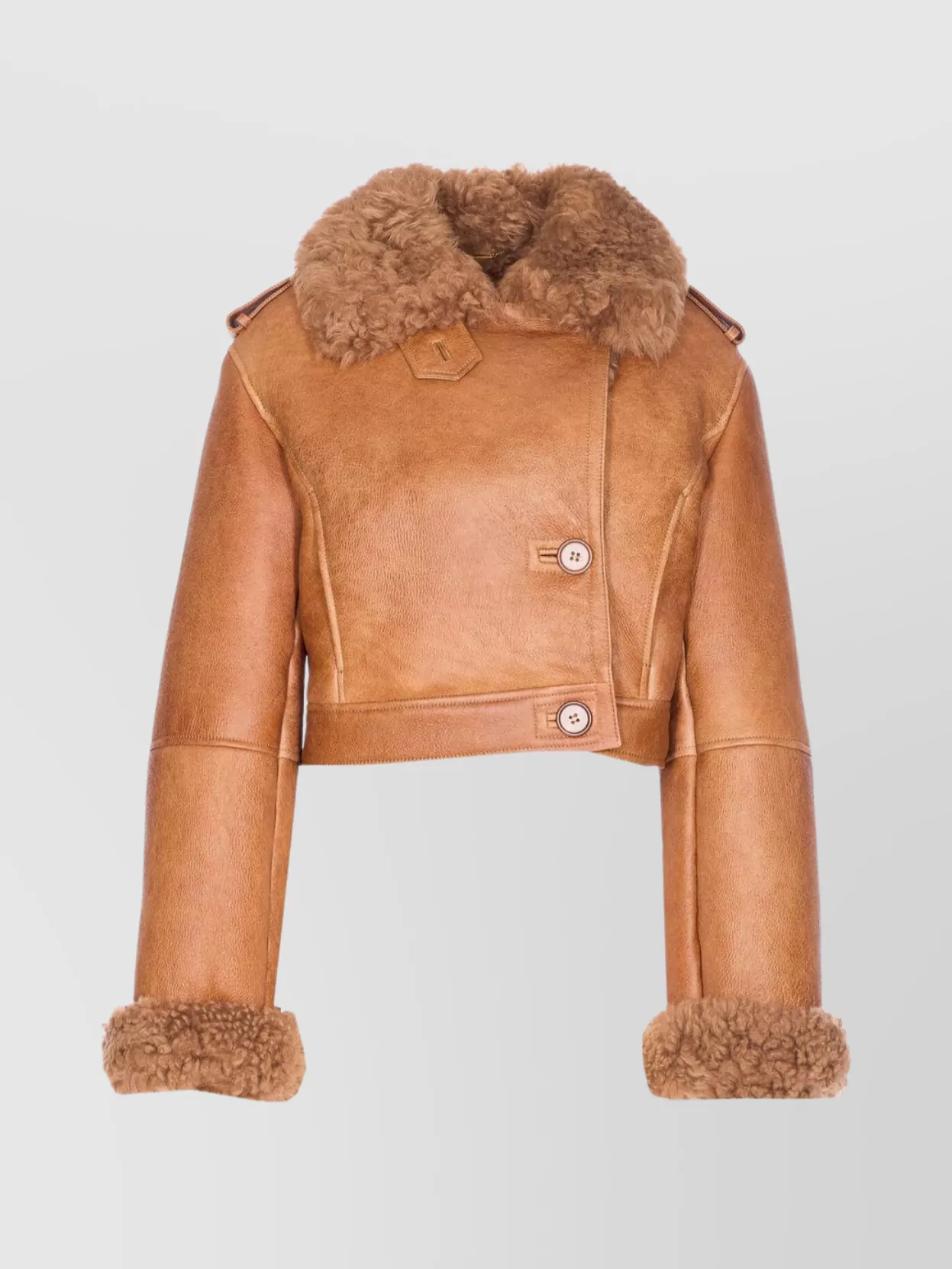 Chloé Cropped Shearling-trimmed Leather Jacket In Brown