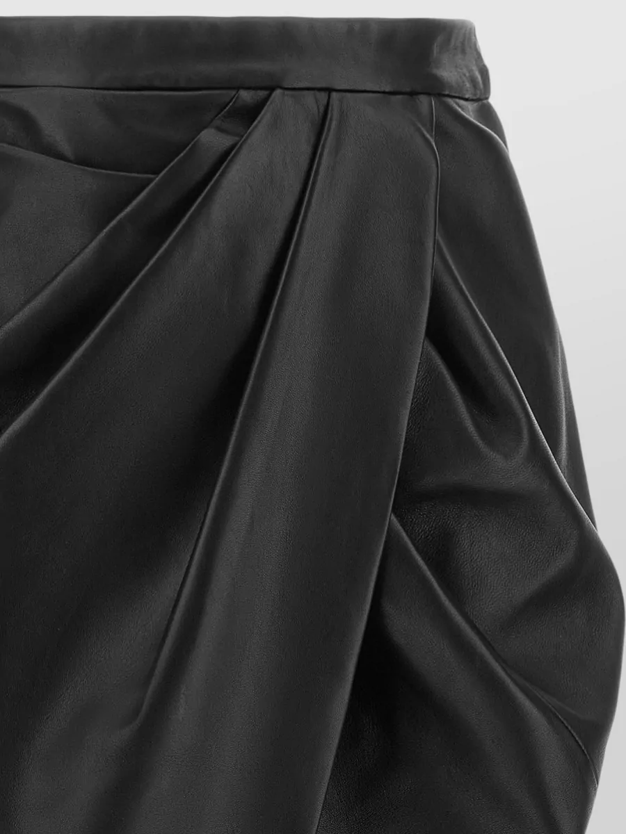 Balmain Leather Asymmetric Draped Midi Skirt