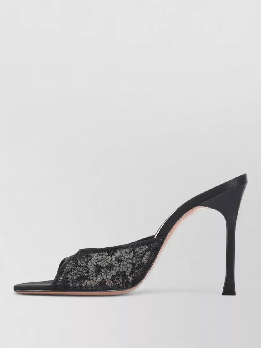 Amina Muaddi Lace Satin Open-Toe Stiletto Mules