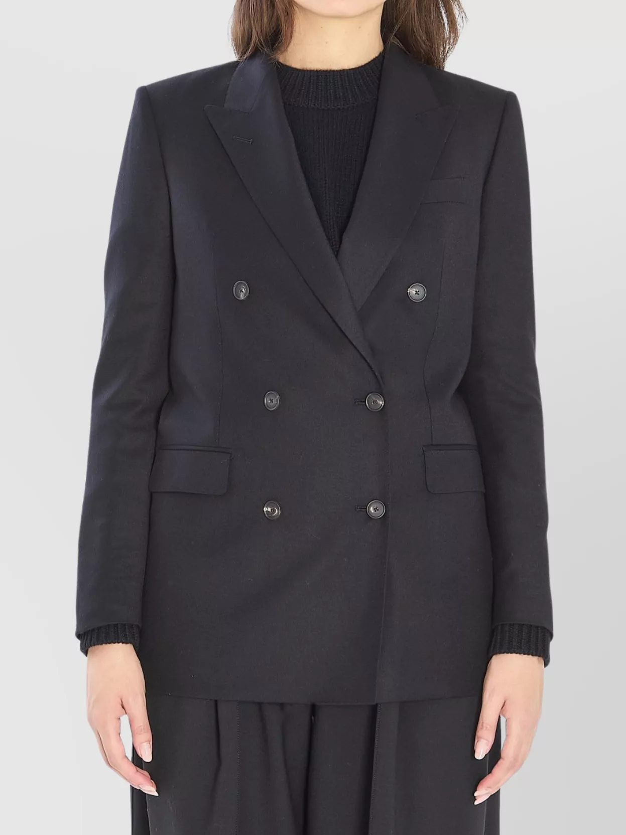 Tagliatore Jasmine Peak-lapels Double-breasted Peacoat In Black