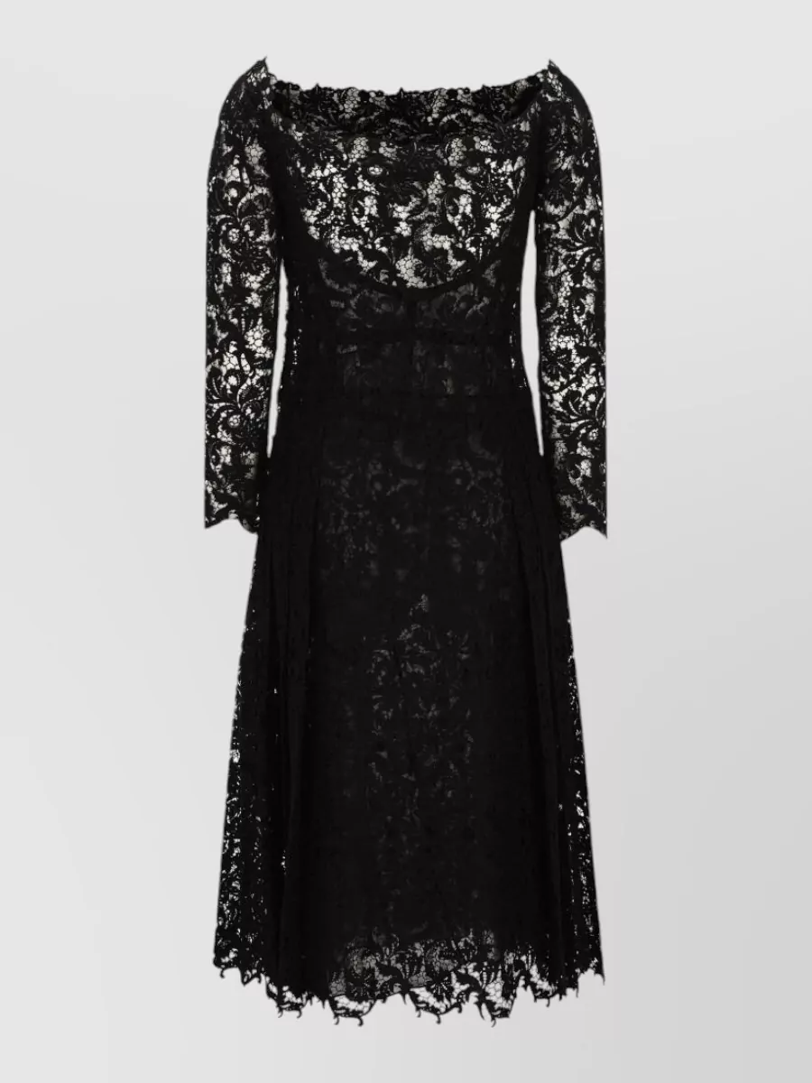 Fendi cotton macramé lace off-the-shoulder bustier midi dress