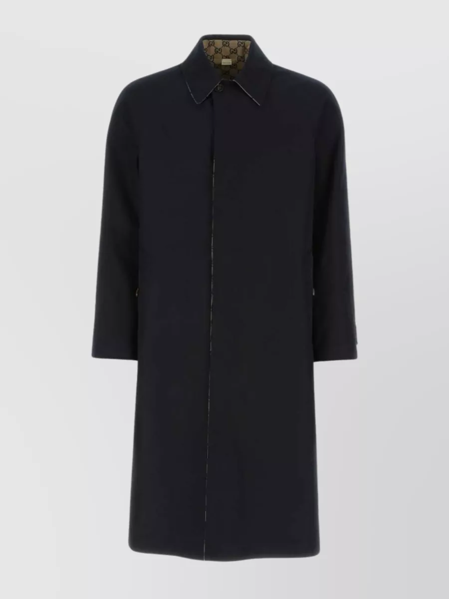 Shop Gucci Polyester Trench Coat With Back Vent And Buttoned Cuffs In Blue