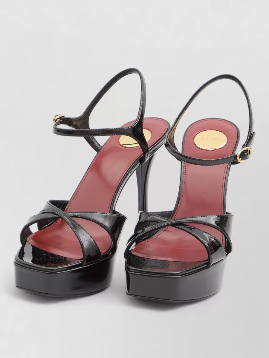 Saint Laurent Leather Platform Sandals Square Toe Stiletto