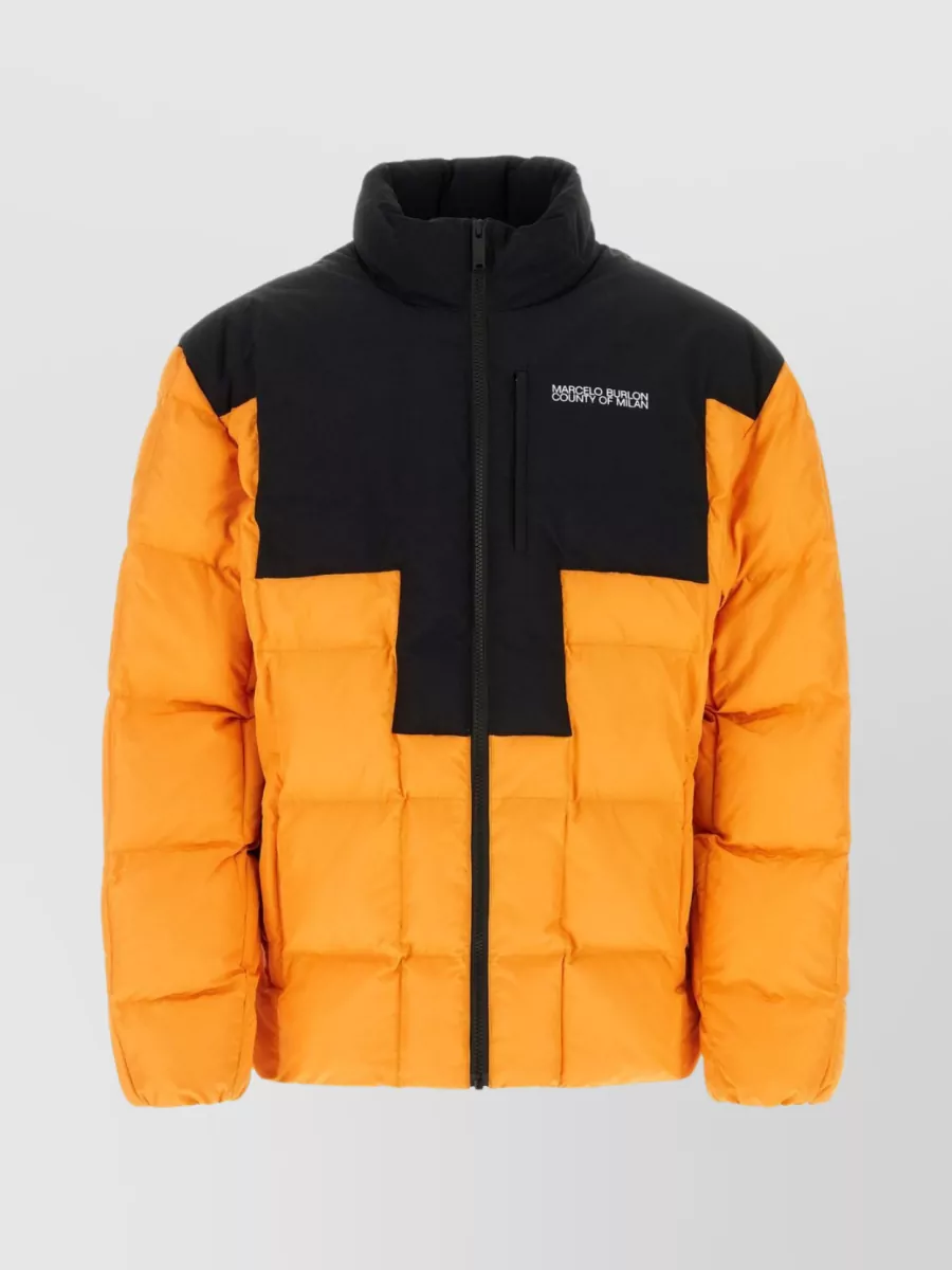 Shop Marcelo Burlon County Of Milan Cross Quilted Two-tone Polyester Jacket In Orange
