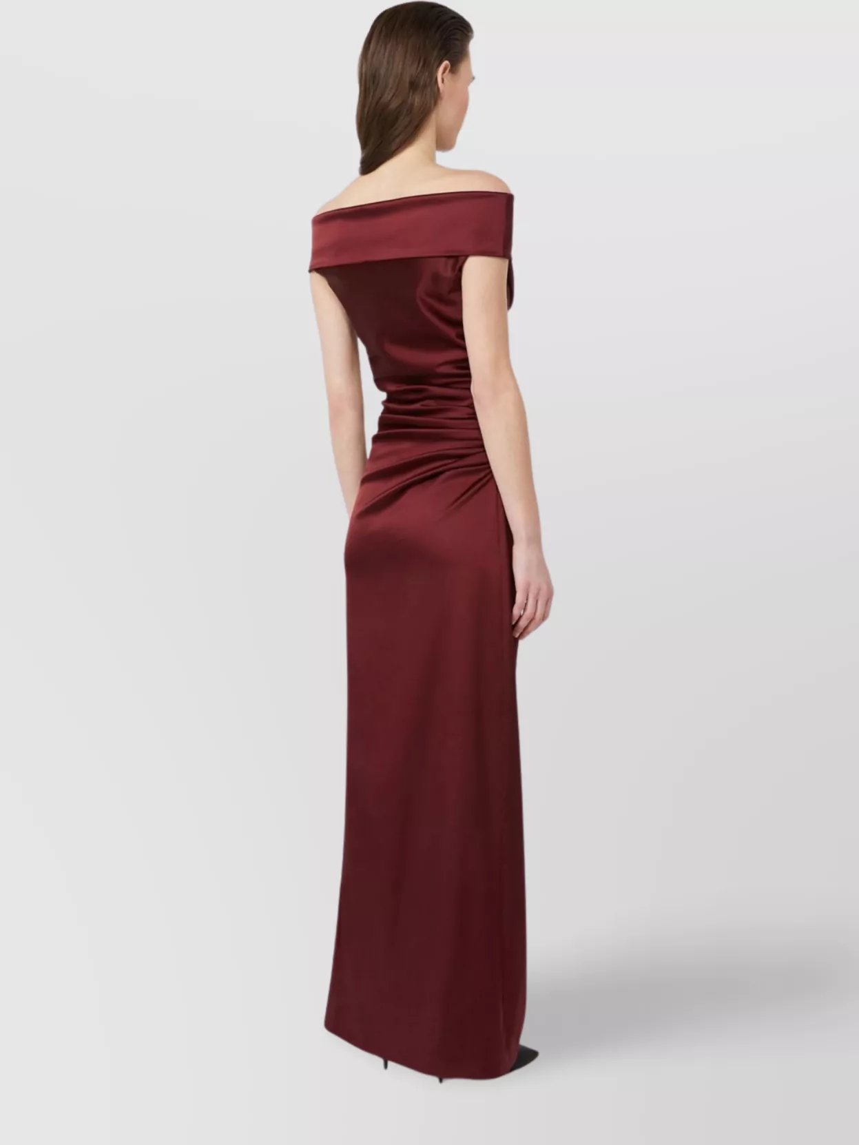 Max Mara Long Dress With Side Slit And Ruching In Burgundy