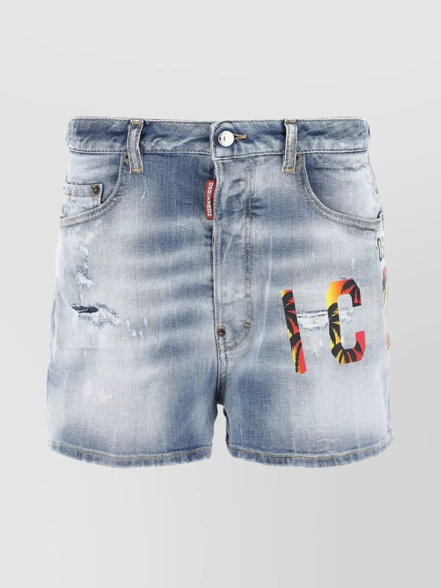 Shop Dsquared2 Icon Sunset Denim Stretch Shorts In Pastel