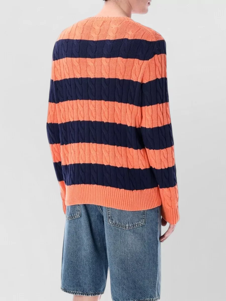 Polo Ralph Lauren Striped Cable Knit Cotton Crew Neck Jumper