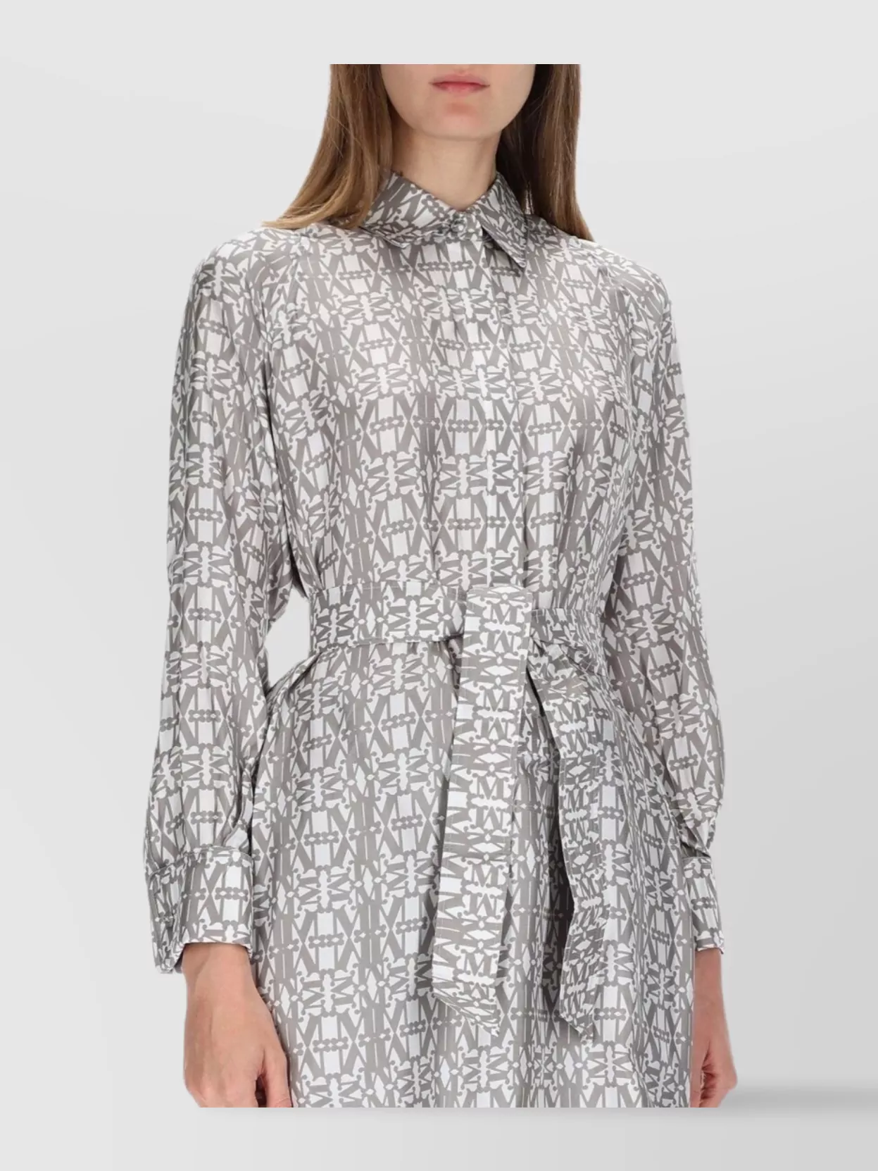 Max Mara Geometric Pattern Dress Belted Waist