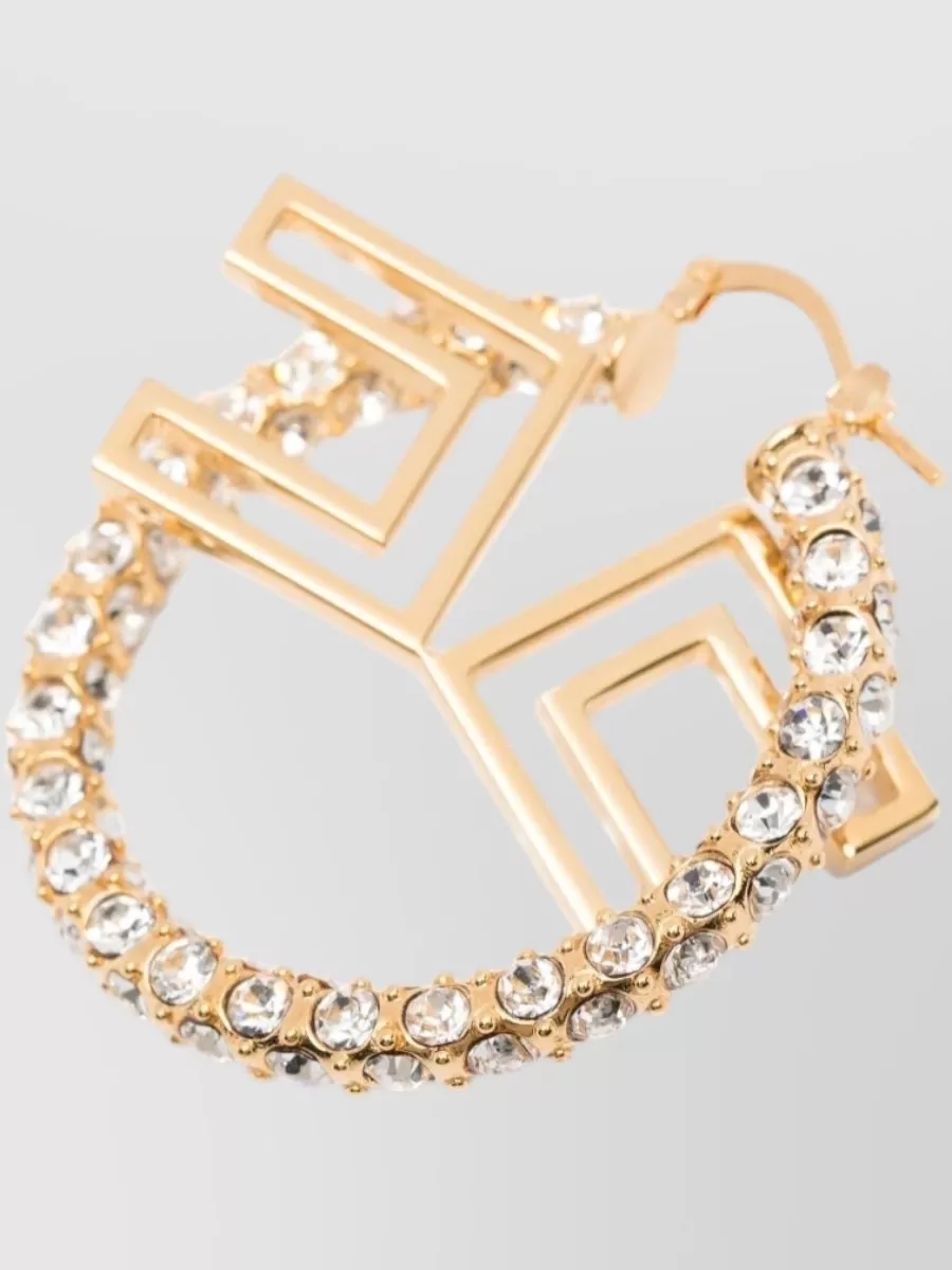 Elisabetta Franchi Crystal Hoop Earrings Geometric Detail Pair