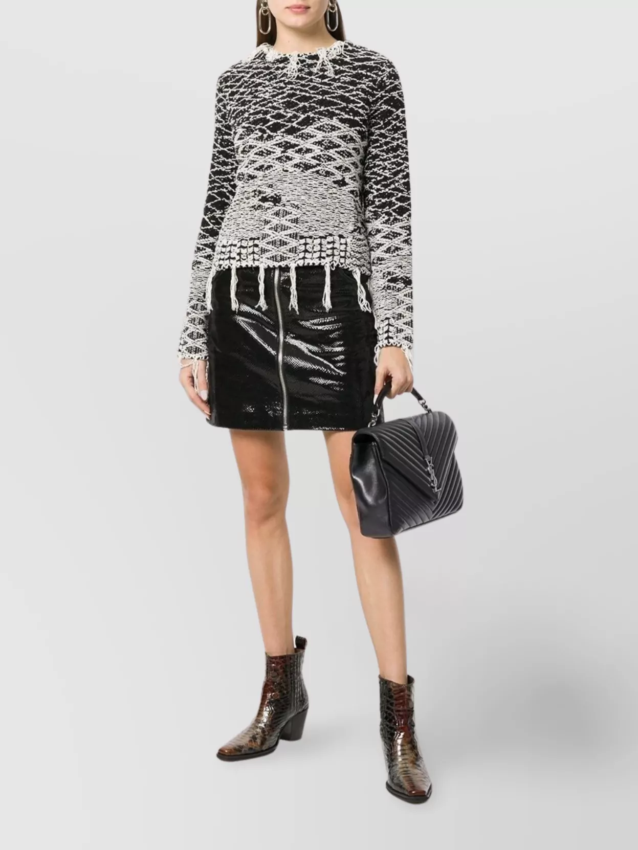 Saint Laurent Chevron Pattern Cross-Body Bag With Chain Strap