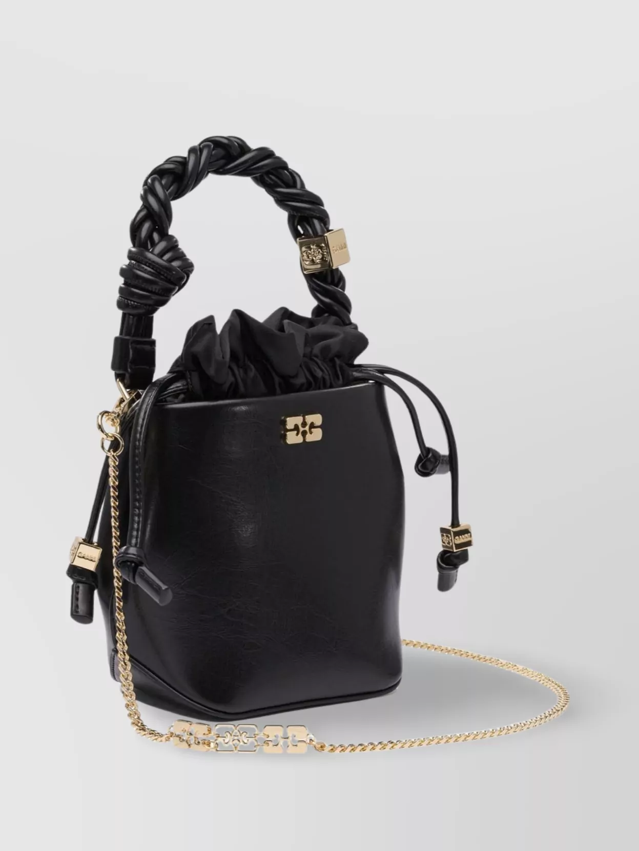 Ganni Bou Bucket Mini Crinkle Oleatex Handbags Black