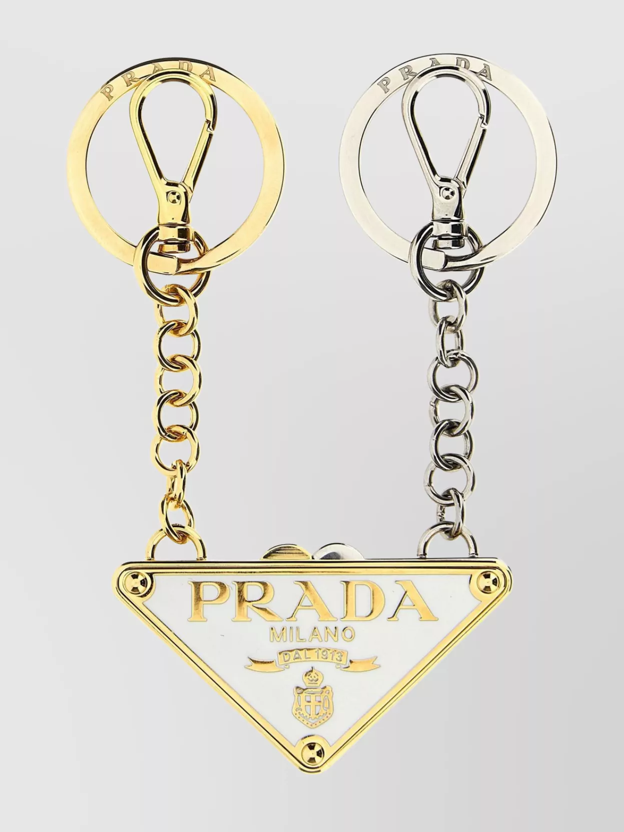 Prada Logo Keyring With Dual-tone Metal Chain In White