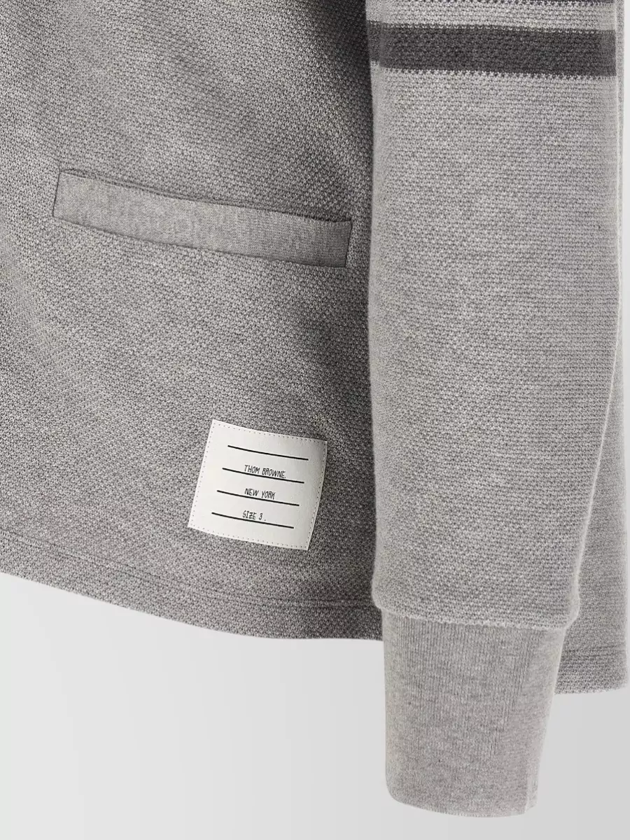Thom Browne V Neck Cardigan Striped Sleeve Buttons Pockets