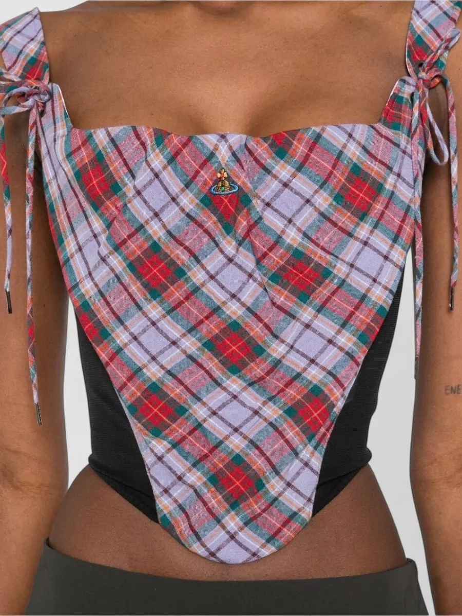Vivienne Westwood Plaid Top Side Tie Square Neckline