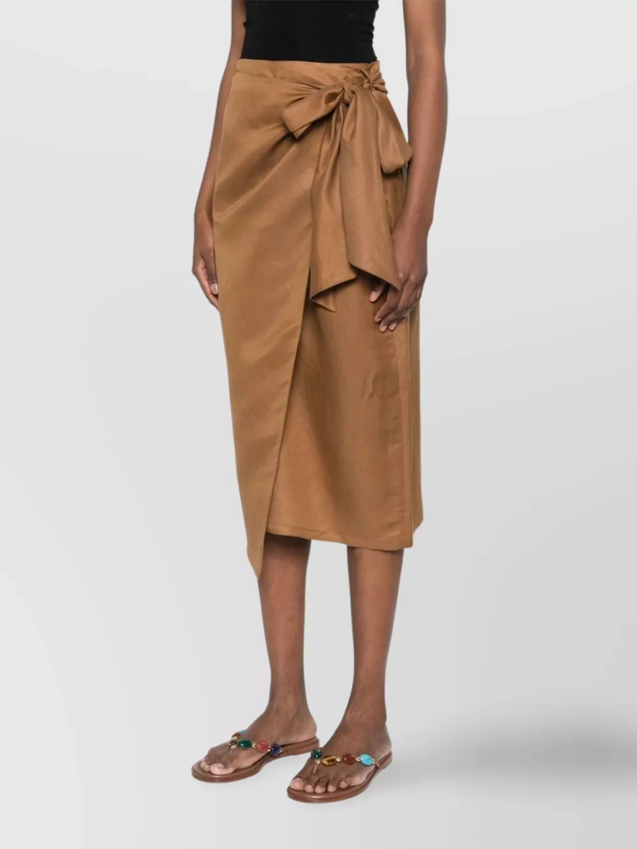 Max Mara High Waist Midi Skirt With Bow Detail In Brown