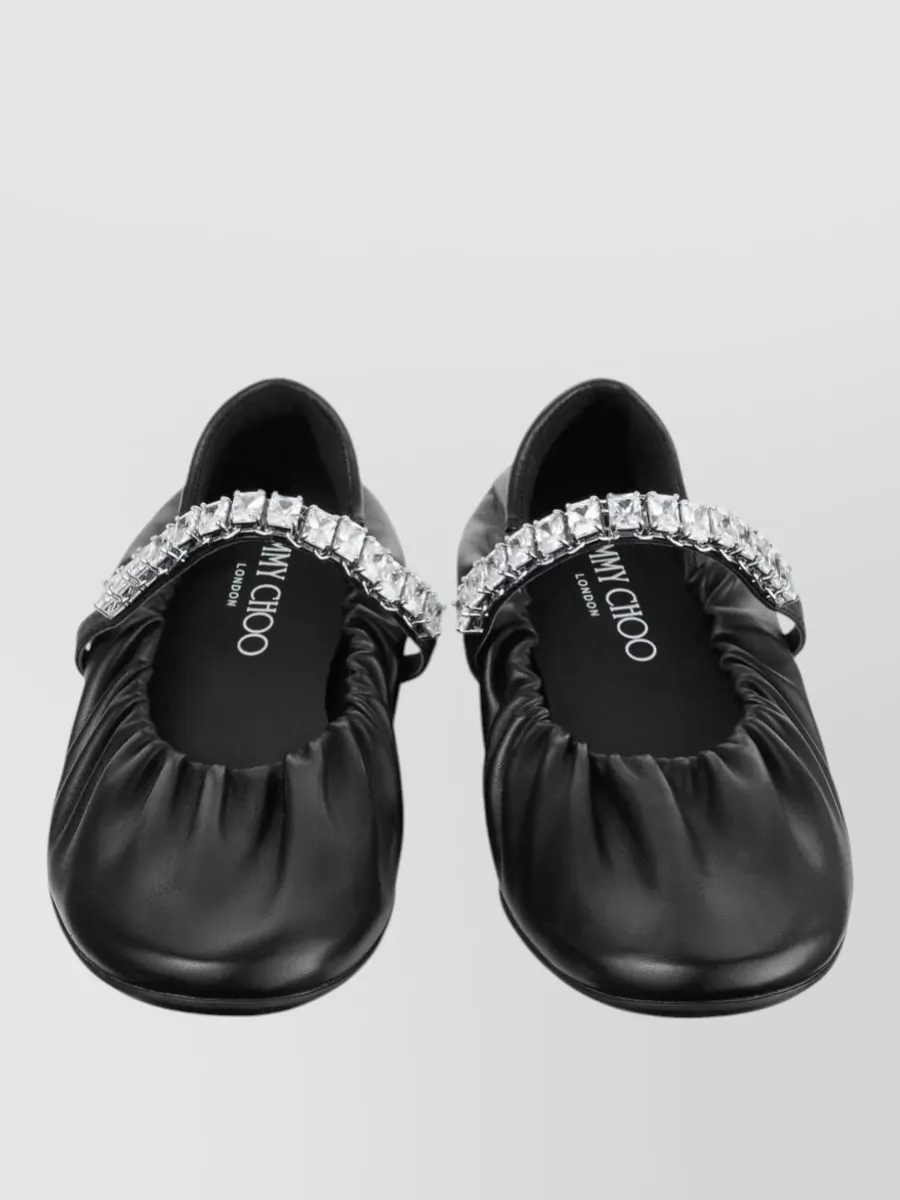 Jimmy Choo Crystal Embellished Leather Ballerina Shoes