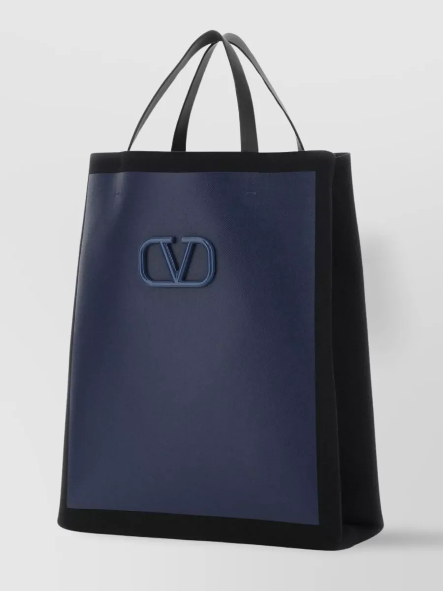 Shop Valentino Canvas Tote Bag With Adjustable Strap In Blue