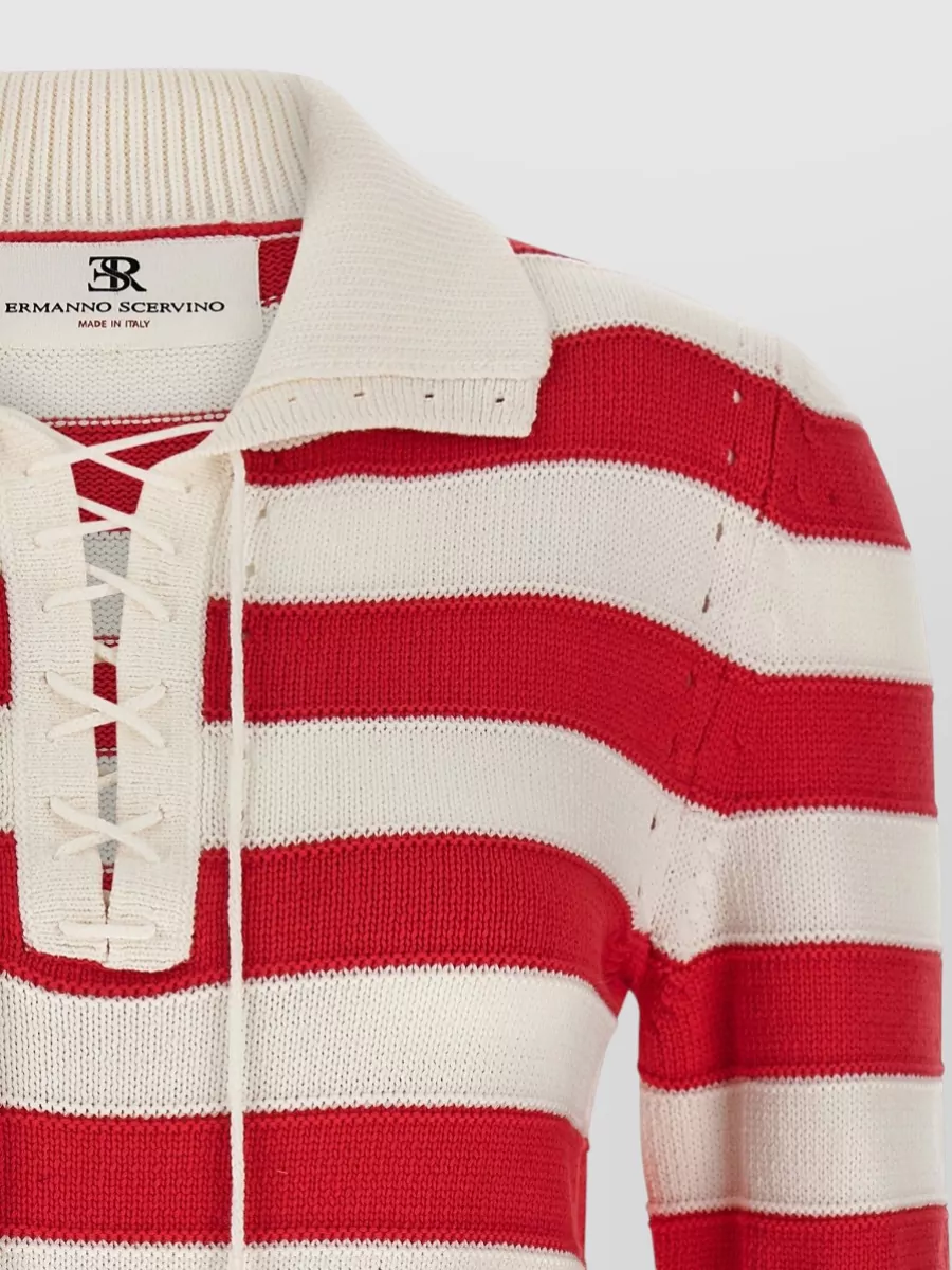 Ermanno Scervino Crochet Knit Polo Shirt Ribbed Collar
