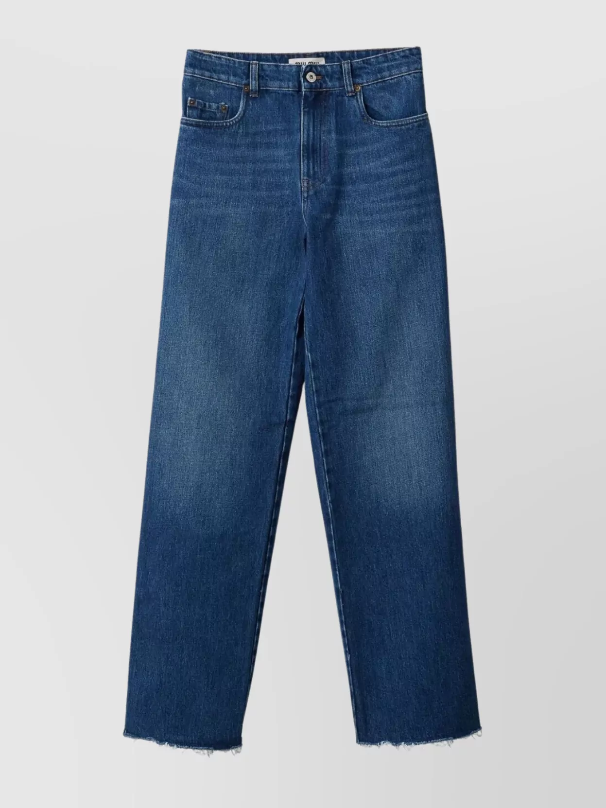 Miu Miu Five-pocket Denim Trousers With Belt Loops And Frayed Hem In Blue